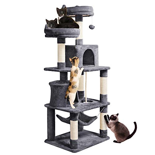 Yaheetech Árbol para Gatitos para Entretenamiento de Juego de Felpa Suave Hogar para Gatos con Rascador de Sisal Natural Grande Gris