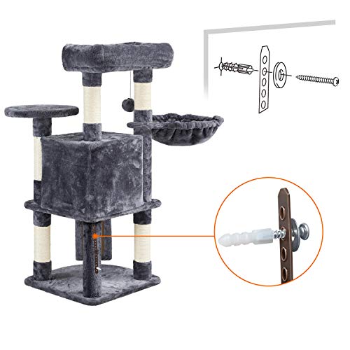 Yaheetech Árbol rascador para Gatos Estable con Troncos de sisal de Peluche, Cueva para Gatos, Color Gris Oscuro