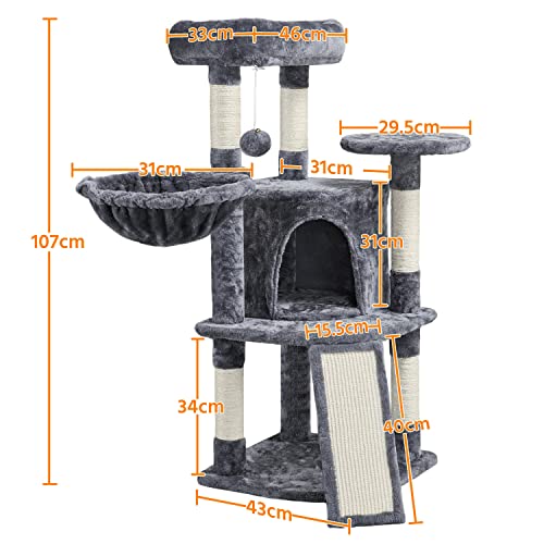 Yaheetech Árbol rascador para Gatos Estable con Troncos de sisal de Peluche, Cueva para Gatos, Color Gris Oscuro