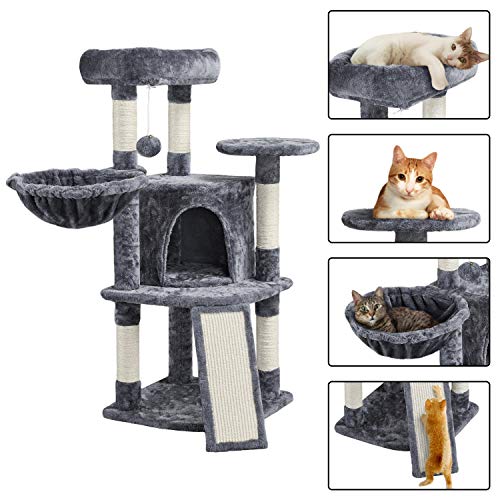 Yaheetech Árbol rascador para Gatos Estable con Troncos de sisal de Peluche, Cueva para Gatos, Color Gris Oscuro
