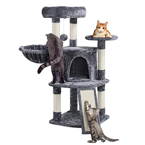 Yaheetech Árbol rascador para Gatos Estable con Troncos de sisal de Peluche, Cueva para Gatos, Color Gris Oscuro