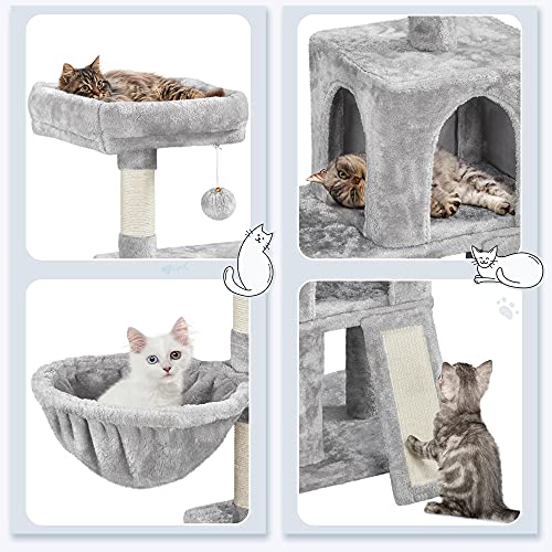 Yaheetech Arbol Rascador para Gatos Postes Rascadores para 2-4 Gatos Medianos 59x39x136cm Torre Gato con Plataformas Gris