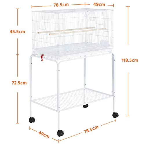 Yaheetech Jaula para Pájaros 77,5x48x119cm con Soporte de Ruedas Jaula para Periquitos Mascota Blanco