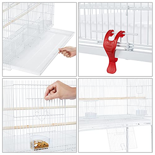 Yaheetech Jaula para Pájaros 77,5x48x119cm con Soporte de Ruedas Jaula para Periquitos Mascota Blanco