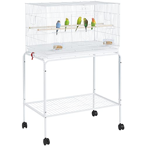 Yaheetech Jaula para Pájaros 77,5x48x119cm con Soporte de Ruedas Jaula para Periquitos Mascota Blanco