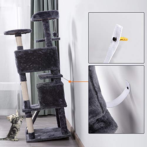 Yaheetech Rascador para Gatos Árbol para Gatos de 137 cm con Nidos Centro de Juego Escalador para Mascotas Gatitos Gris