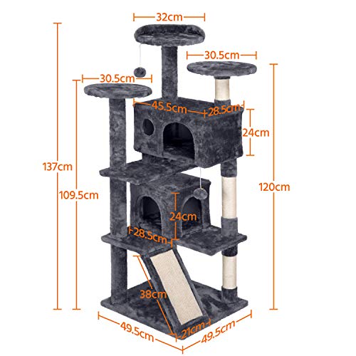Yaheetech Rascador para Gatos Árbol para Gatos de 137 cm con Nidos Centro de Juego Escalador para Mascotas Gatitos Gris