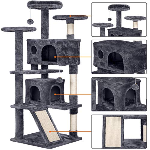Yaheetech Rascador para Gatos Árbol para Gatos de 137 cm con Nidos Centro de Juego Escalador para Mascotas Gatitos Gris