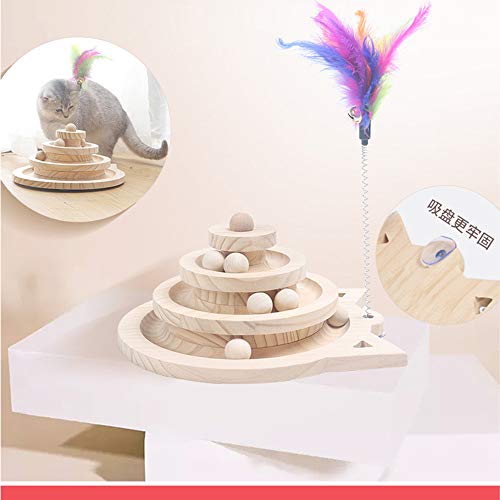 Yang Xin.Style Juguete para gatos con bola de madera de tres capas, mesa de gimnasia para gatos + divertido palo, juguete interactivo para gatos.