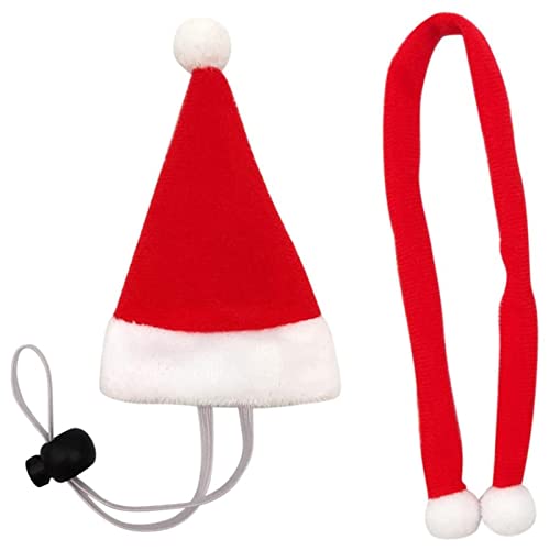 yanghui Gorro de Papá Noel con Bufanda para Mascotas, Juego de Gorro de Bufanda Ajustable con Calentador de Navidad para Gato, Perro o Pollo para Ropa de Fiesta de Navidad