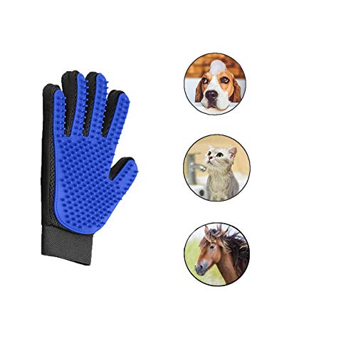 YANGJIGuante De Mascotas,Guante Cepillo para Eliminar Pelo,Guante de Aseo para Mascotas, para la Eliminación de Pelo Suelto Mascotas con Pelo Largo y Corto (Azul, Mano Derecha)