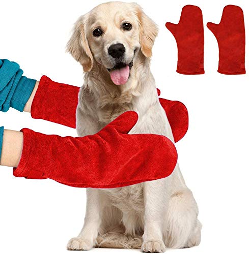YANGWX Guantes de secado de microfibra para perro, de secado rápido, para perros, de secado rápido, para el pelo, para perros o gatos después del baño, color rojo