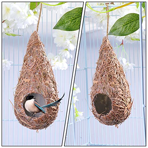 YARNOW Nido de Pájaro de Paja Casa de Concha de Loro Caseta Jaula con Gancho Colgante Cueva de Pájaro para Periquitos de Mascotas Exterior Jardín Balcón Decoración Suministros