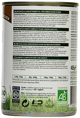 YARRAH Comida para Perros orgánica con Pollo, ortiga, Tomate, 405 g, 12 Unidades (12 x 405 g)