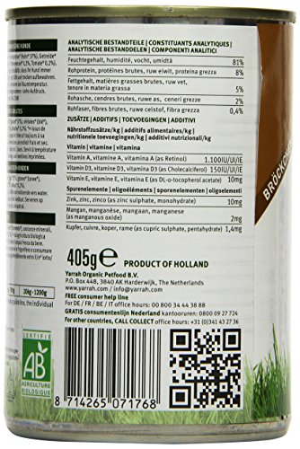 YARRAH Comida para Perros orgánica con Pollo, ortiga, Tomate, 405 g, 12 Unidades (12 x 405 g)