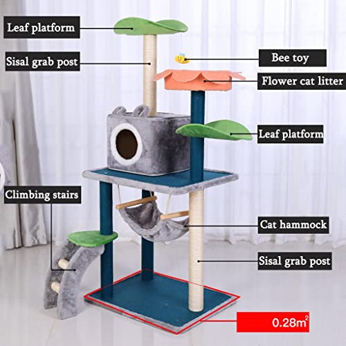 YBYP Rascador para Gatos Árbol de Actividad de la Torre del Gato con la Hamaca Cat Muebles Cat Stiming Frame Cat Condominio con la Escalera Sisal Cat Scratching Post Rascador de Gato (tamaño : 132cm)