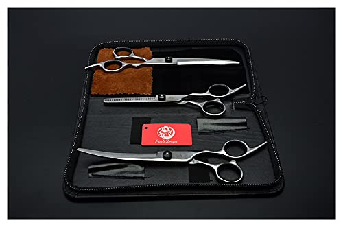 YEZIB Tijeras de Pelo Tijeras, 3 unids Set de 7 Pulgadas Animal Tijeras de peluquería Detallada Curva + Corte + Tijeras de Adelgazamiento Perros Perros Cats Mascotas Tijeras para El Pelo Tijeras Pet