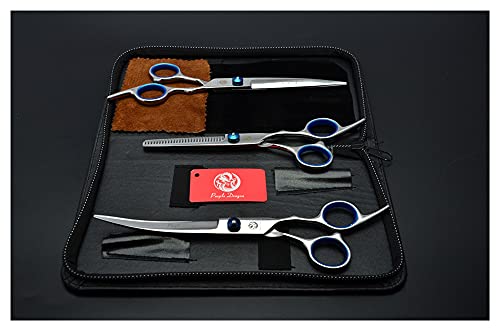 YEZIB Tijeras de Pelo Tijeras, 3 unids Set de 7 Pulgadas Animal Tijeras de peluquería Detallada Curva + Corte + Tijeras de Adelgazamiento Perros Perros Cats Mascotas Tijeras para El Pelo Tijeras Pet