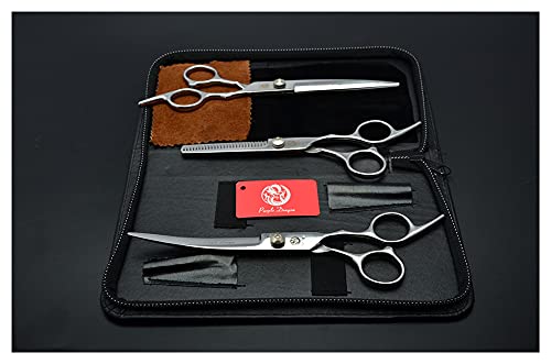 YEZIB Tijeras de Pelo Tijeras, 3 unids Set de 7 Pulgadas Animal Tijeras de peluquería Detallada Curva + Corte + Tijeras de Adelgazamiento Perros Perros Cats Mascotas Tijeras para El Pelo Tijeras Pet