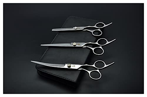 YEZIB Tijeras de Pelo Tijeras, 3 unids Set de 7 Pulgadas Animal Tijeras de peluquería Detallada Curva + Corte + Tijeras de Adelgazamiento Perros Perros Cats Mascotas Tijeras para El Pelo Tijeras Pet