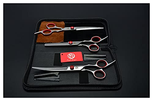 YEZIB Tijeras de Pelo Tijeras, 3 unids Set de 7 Pulgadas Animal Tijeras de peluquería Detallada Curva + Corte + Tijeras de Adelgazamiento Perros Perros Cats Mascotas Tijeras para El Pelo Tijeras Pet