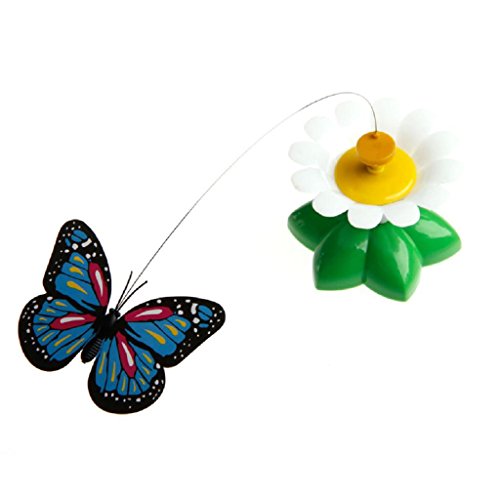 YiFeiCT 1 pieza (color al azar) de mariposa eléctrica voladora alrededor de flores y gato, juguete giratorio eléctrico para gato, juguete divertido para gatos