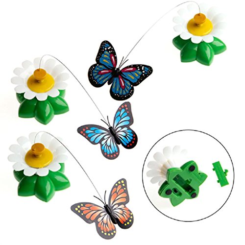 YiFeiCT 1 pieza (color al azar) de mariposa eléctrica voladora alrededor de flores y gato, juguete giratorio eléctrico para gato, juguete divertido para gatos
