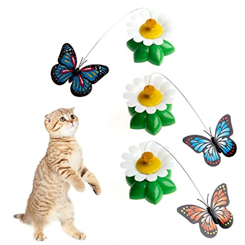 YiFeiCT 1 pieza (color al azar) de mariposa eléctrica voladora alrededor de flores y gato, juguete giratorio eléctrico para gato, juguete divertido para gatos
