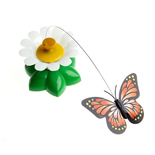 YiFeiCT 1 pieza (color al azar) de mariposa eléctrica voladora alrededor de flores y gato, juguete giratorio eléctrico para gato, juguete divertido para gatos