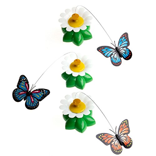 YiFeiCT 1 pieza (color al azar) de mariposa eléctrica voladora alrededor de flores y gato, juguete giratorio eléctrico para gato, juguete divertido para gatos