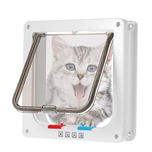 yinbaoer Puerta MagnéTica para Mascotas con Puerta Abatible Y Cerradura De 4 VíAs Colgajo De Gato Puerta AutomáTica para Mascotas White,Small