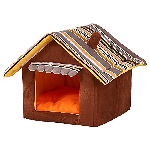 Yingm Cama para mascotas Igloo interior para gatos y perros, casa para mascotas de cuatro estaciones de café, cama para mascotas de 1 a 10 kg de calentamiento cómodo (color: café, tamaño: S)