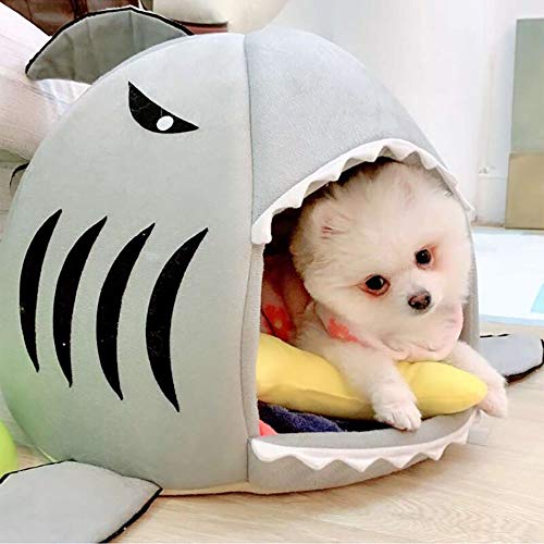 Yingm Pets Igloo Cama para gatos y perros, casa para todas las estaciones, para gatos y perros, cama para mascotas, alfombrilla de forro polar suave, cómoda (color: gris, tamaño: S)