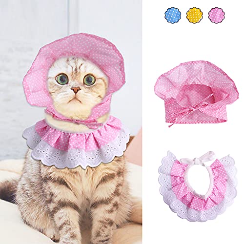 Yissone Bandana de Encaje para Perros Y Gatos 2 Piezas de Bandana para Gatos Set de Sombrero de Babero para Mascotas Accesorios de Fiesta de Cumpleaños