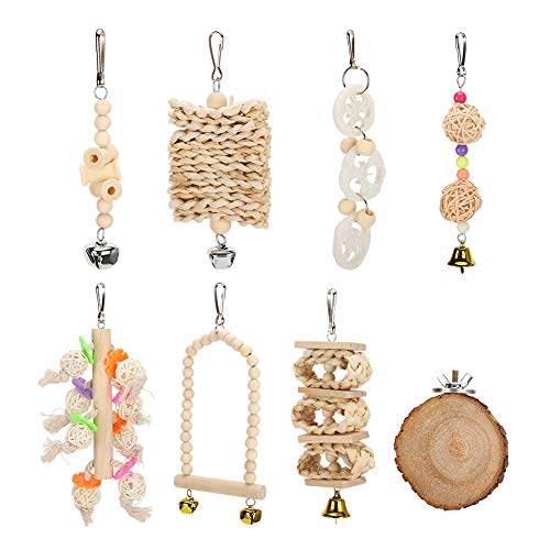 YJZO Bird Parrots Toy-8 Packs Bird Parrots Colgante Columpio Jaula Juguetes Madera Natural Escalada de pájaros Juego de Juguetes para Masticar