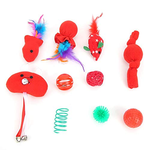 YJZO Juguete para Gatos -10PCS Peluche de plástico para Mascotas Serie de Navidad roja Teaser Divertido Juguete de Entrenamiento Interactivo para Gatos