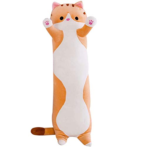 YLJJ Peluches de Felpa para Gatos, muñeco de Felpa para Gatos, muñeco de Peluche para Gatitos, Juguete, Almohada Larga para Dormir para Gatos, Regalo para niños, Amarillo, 90 cm