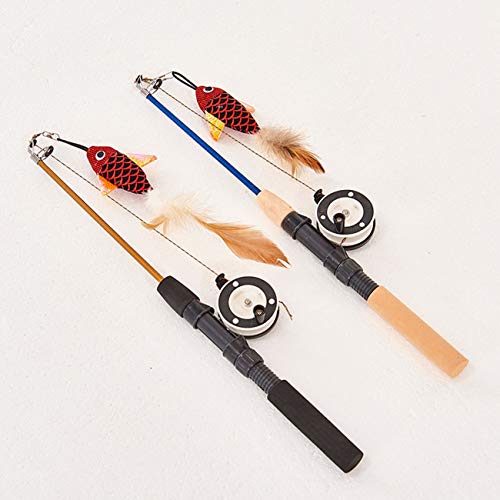 YoBuyBuy Juguete retráctil para gatos tipo pez, plumas telescópicas, divertido palo para gatos, juguete para mascotas, cañas para gatos, caña de pescar de simulación