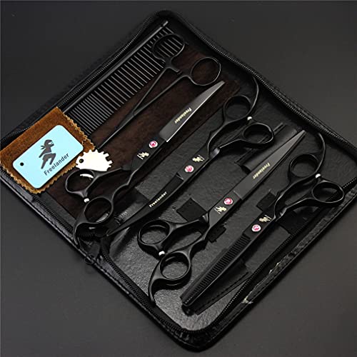 YODZ Conjunto De Tijeras De Aseo para Mascotas De 7.0 Pulgadas - 9 PCS Perro Gato Cuidado Cabello Acero Inoxidable Corte Tal Peluquería (Negro), Luz Y Afilado