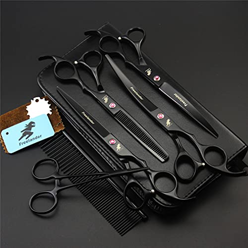 YODZ Conjunto De Tijeras De Aseo para Mascotas De 7.0 Pulgadas - 9 PCS Perro Gato Cuidado Cabello Acero Inoxidable Corte Tal Peluquería (Negro), Luz Y Afilado