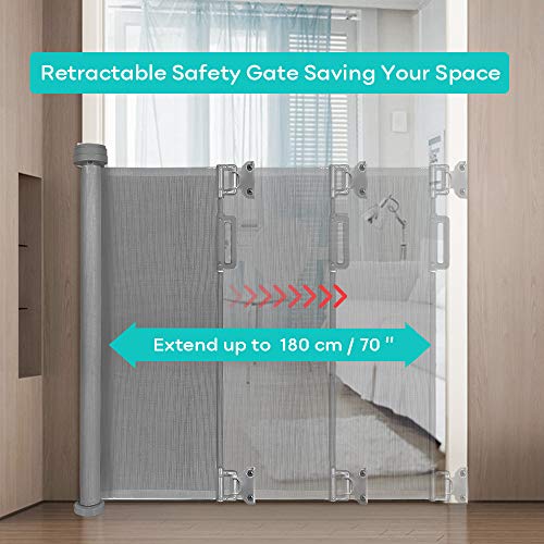 YOOFOSS Barrera Seguridad Niños 0-180 cm Puerta Seguridad Bebé Extensibles Barrera Escalera Vallas de Seguridad para Interiores y Exteriores gris