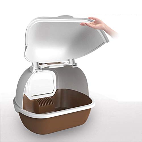 Yousiju Bandeja de cama para mascotas, antisalpicaduras para gatos, bandeja para gatos y gatos, con cuchara, limpia la casa del gatito, suministros de plástico para mascotas (color marrón