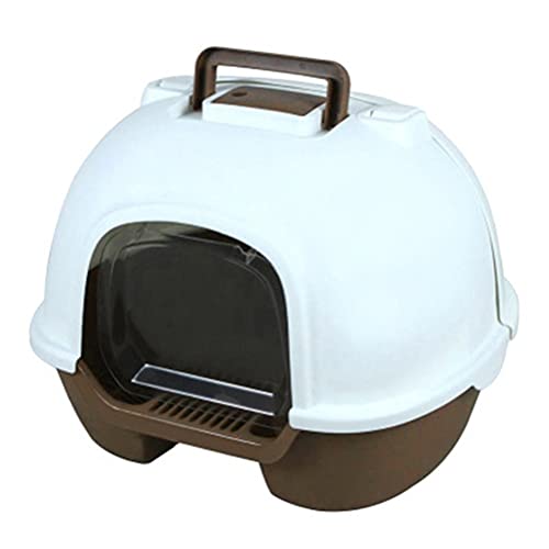 Yousiju Bandeja de cama para mascotas, antisalpicaduras para gatos, bandeja para gatos y gatos, con cuchara, limpia la casa del gatito, suministros de plástico para mascotas (color marrón