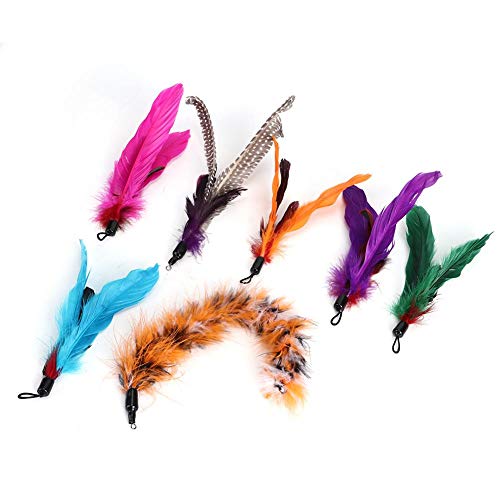 YOUTHINK 7 Piezas Pet Cat Teaser Dangler Toy Rod Stick Pluma Cabeza de Repuesto Suministros para Gatos con Paquete de Plumas de Repuesto de Varias Piezas
