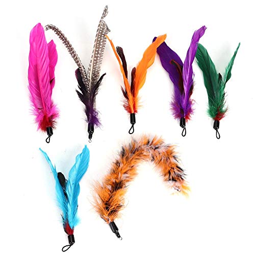 YOUTHINK 7 Piezas Pet Cat Teaser Dangler Toy Rod Stick Pluma Cabeza de Repuesto Suministros para Gatos con Paquete de Plumas de Repuesto de Varias Piezas