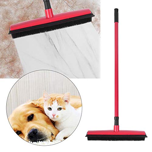 YOUTHINK Eliminador de Pelo de Perro Escoba Removedor de Pelo Eliminación de Pelo de Mascota Combinación de Cepillo de Escoba y Pelusa con Escobilla de Goma y Mango Telescópico(Rojo)