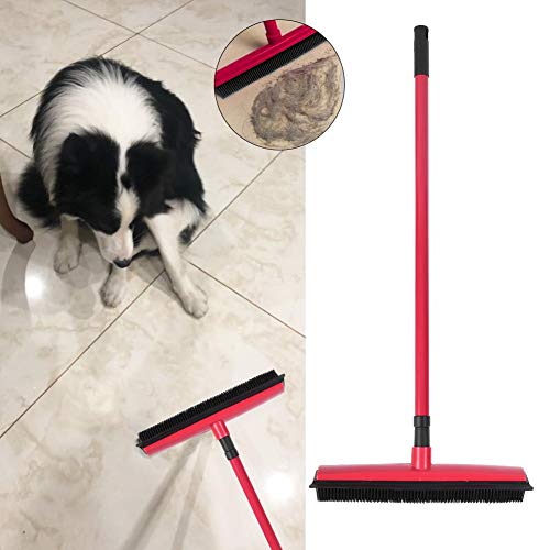 YOUTHINK Eliminador de Pelo de Perro Escoba Removedor de Pelo Eliminación de Pelo de Mascota Combinación de Cepillo de Escoba y Pelusa con Escobilla de Goma y Mango Telescópico(Rojo)