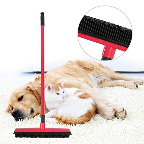 YOUTHINK Eliminador de Pelo de Perro Escoba Removedor de Pelo Eliminación de Pelo de Mascota Combinación de Cepillo de Escoba y Pelusa con Escobilla de Goma y Mango Telescópico(Rojo)