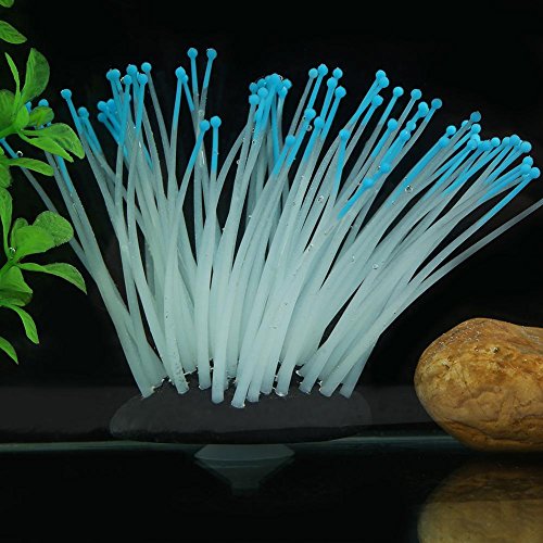 YOUTHINK Iluminación Realista Algas de Silicona Vivo Ornamento de Plantas de Coral Artificial para Acuario Submarino Tanque de Peces Jardín Luz Nocturna Decoración del Paisaje(Azul)