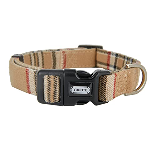 YUDOTE Collar de perro suave envuelto con tela estilo británico a cuadros no irritante para perros pequeños con piel sensible, rojo con marrón claro
